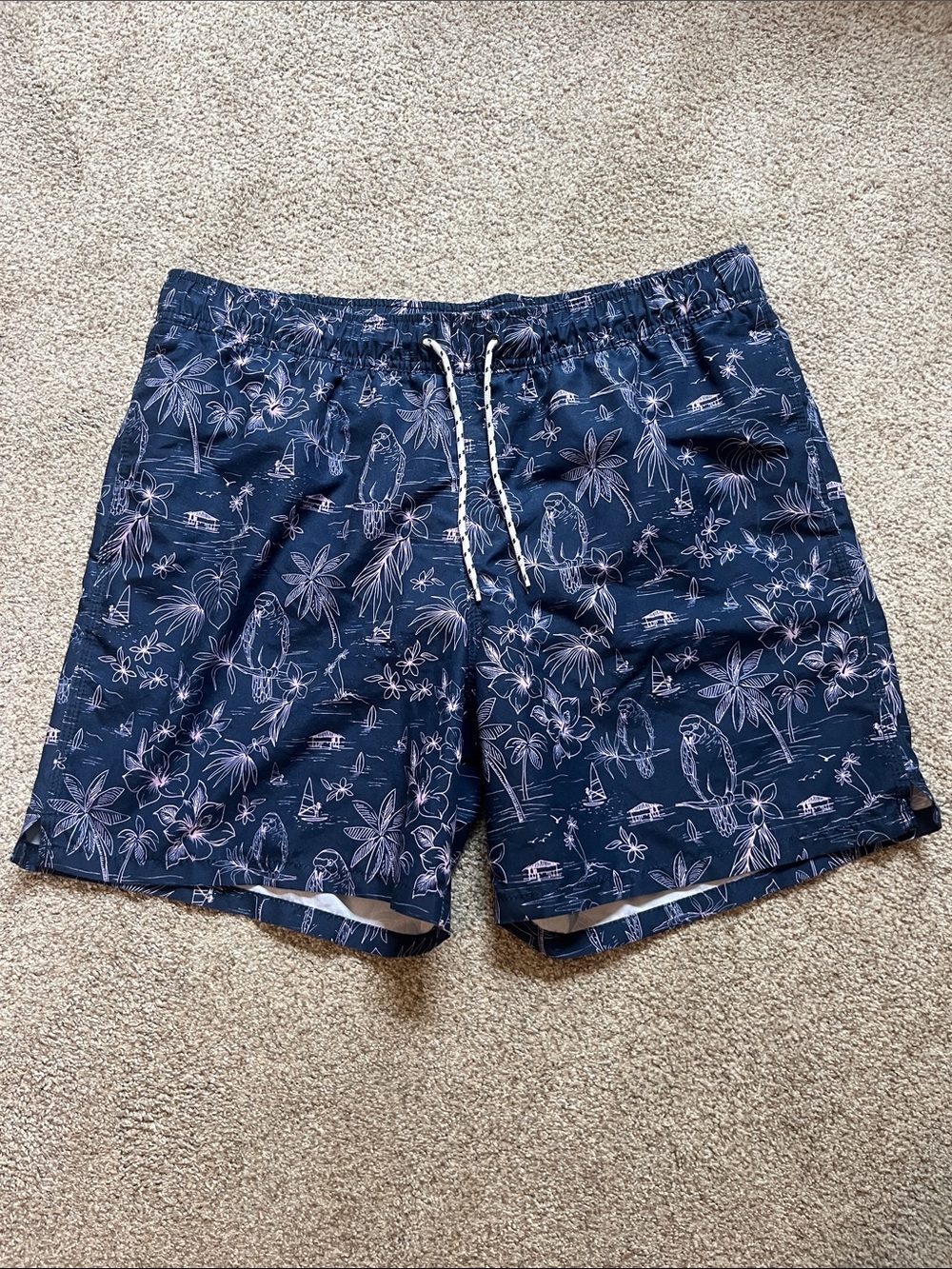 Goodfellow & Co Navy Tropical Parrot Print Swim Trunks